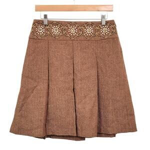 Loft Petites Womens Pleated Wool Sequin Skirt 4P Embroidered Chevron Tweed Lined